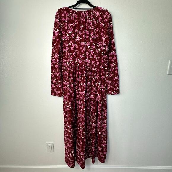 Free People Dress Tiers of Joy Midi Floral Long Sleeve Plum Combo Red Pink L - Picture 3 of 10